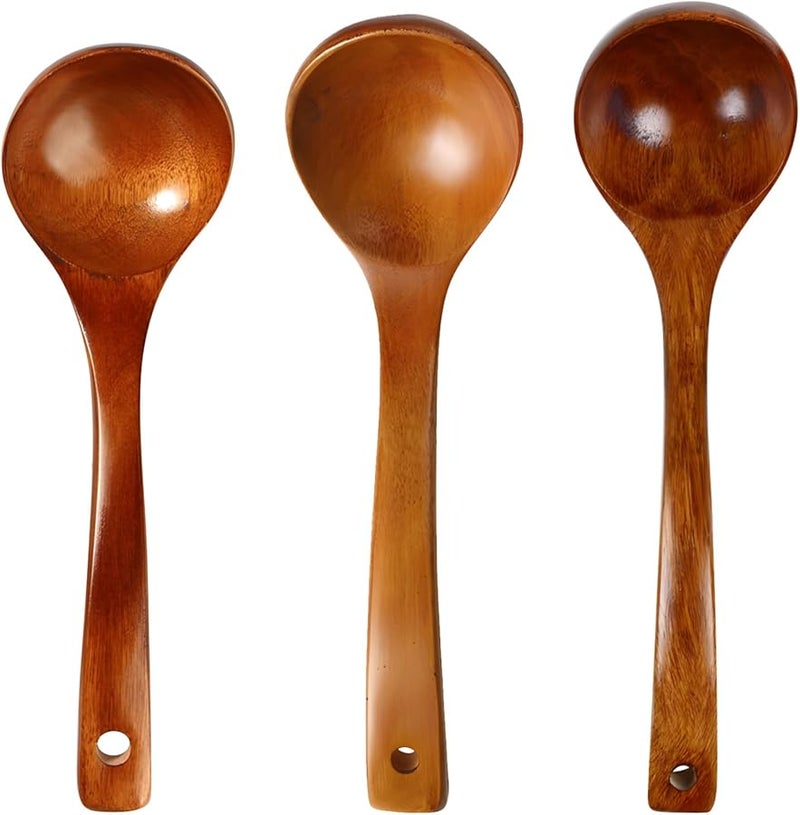 Wooden Kitchen Spoons Set Of 3 Non Stick Cooking And Serving Utensils - Image 1